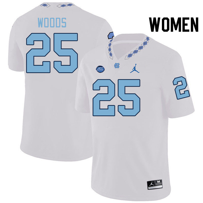 Women #25 Ashton Woods North Carolina Tar Heels College Football Jerseys Stitched-White